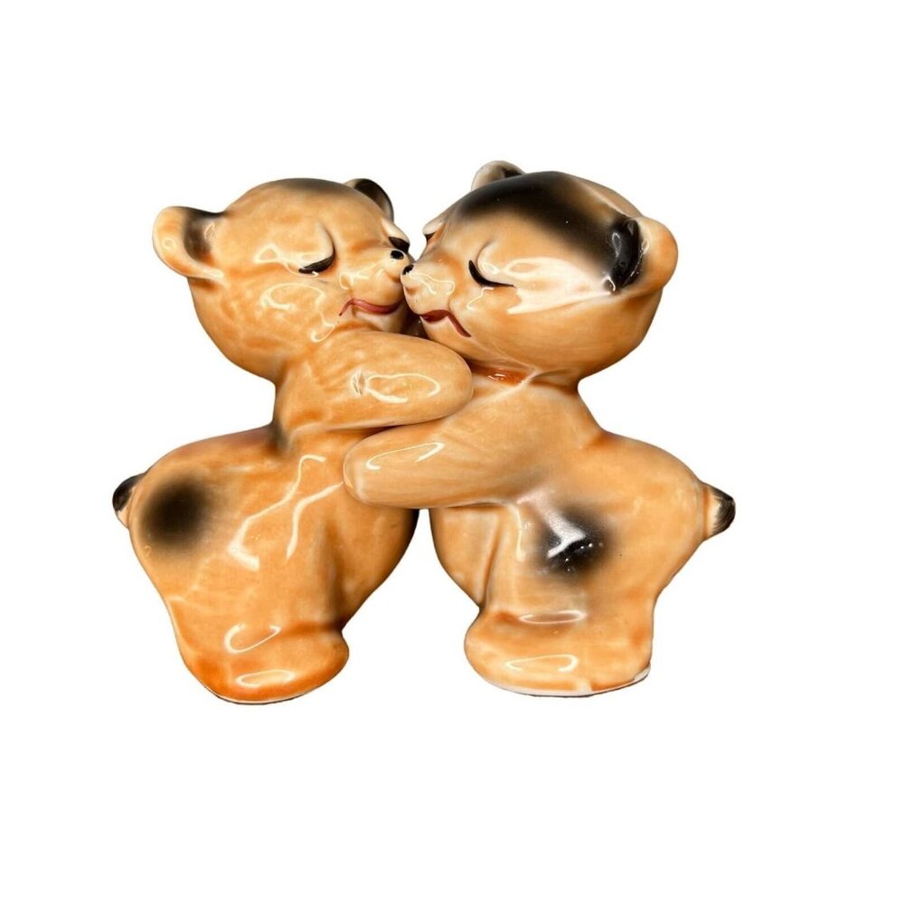 Van Tellingen Vintage Bear Hug Salt & Pepper Shakers Hugging Bears Brown